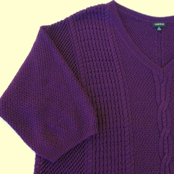 Torrid V Neck Sweater Tunic Metallic Purple Cable 3D Knit WooL Blend 4X - Picture 5 of 11